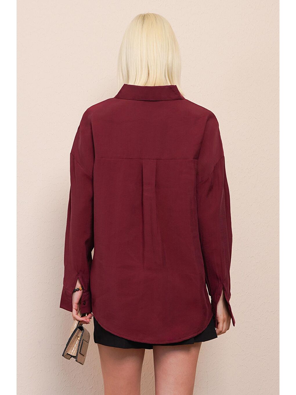 Bordo Uzun Kollu Oversize Gömlek Mg2003-3