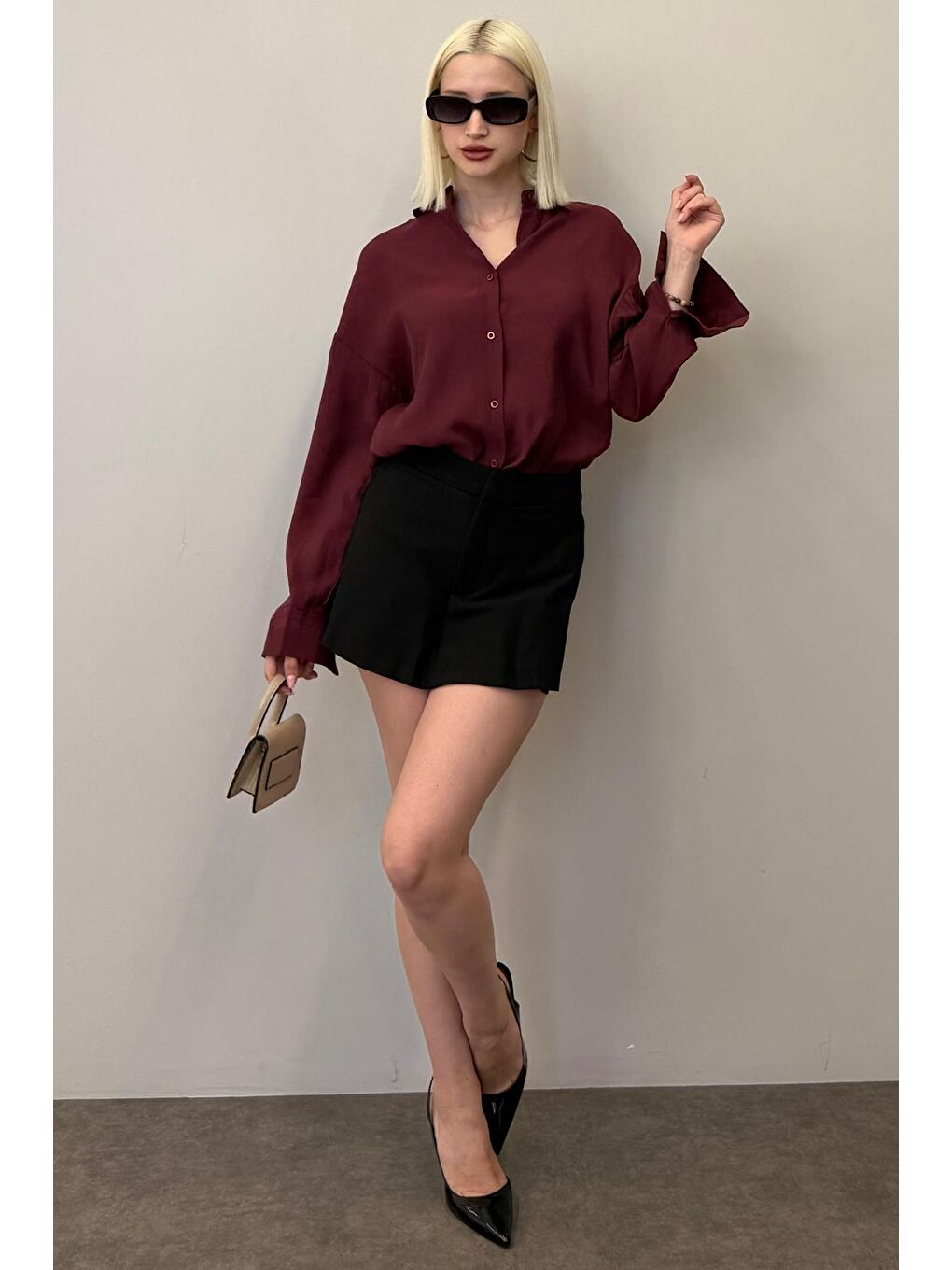 Bordo Uzun Kollu Oversize Gömlek Mg2003-6