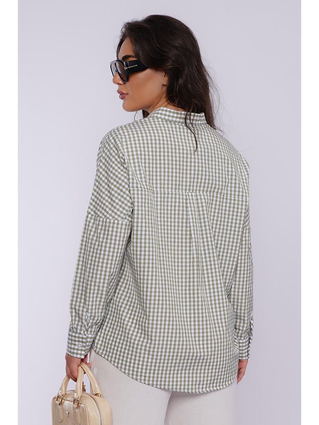 Haki Pötikareli Uzun Kollu Kadın Gömlek Mg2386-4