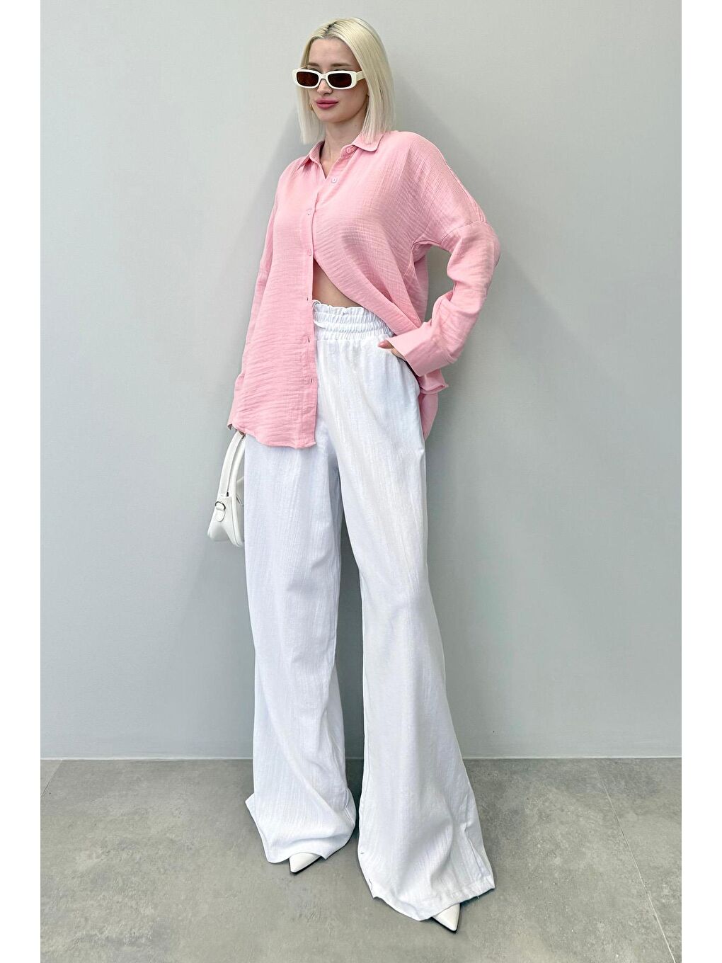 Pembe Muslin Kumaş Basic Kadın Gömlek Mg1660-1