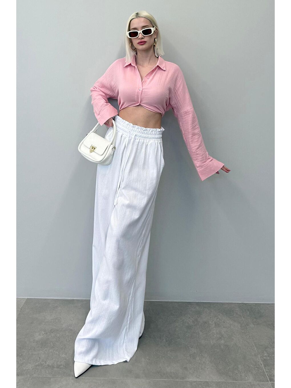 Pembe Muslin Kumaş Basic Kadın Gömlek Mg1660-4