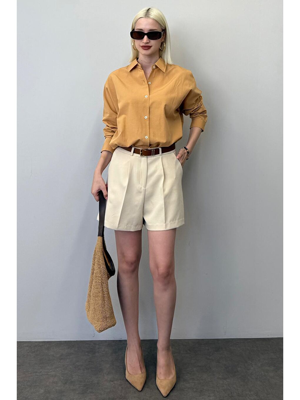 Kahverengi Camel Oversize Gömlek Mg1369-1