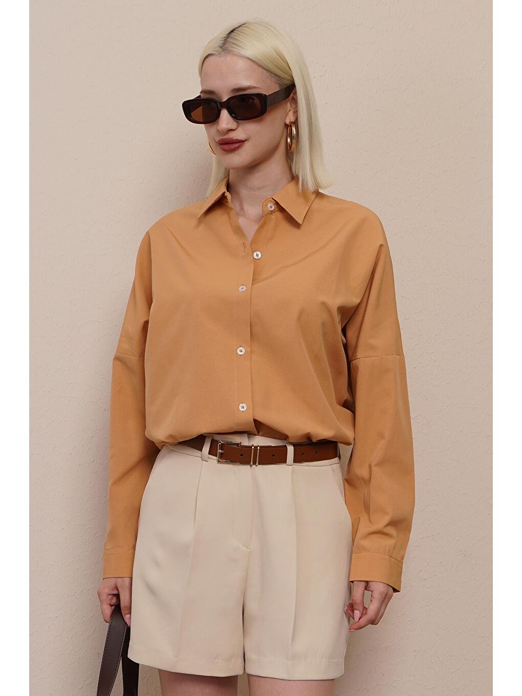 Kahverengi Camel Oversize Gömlek Mg1369-2