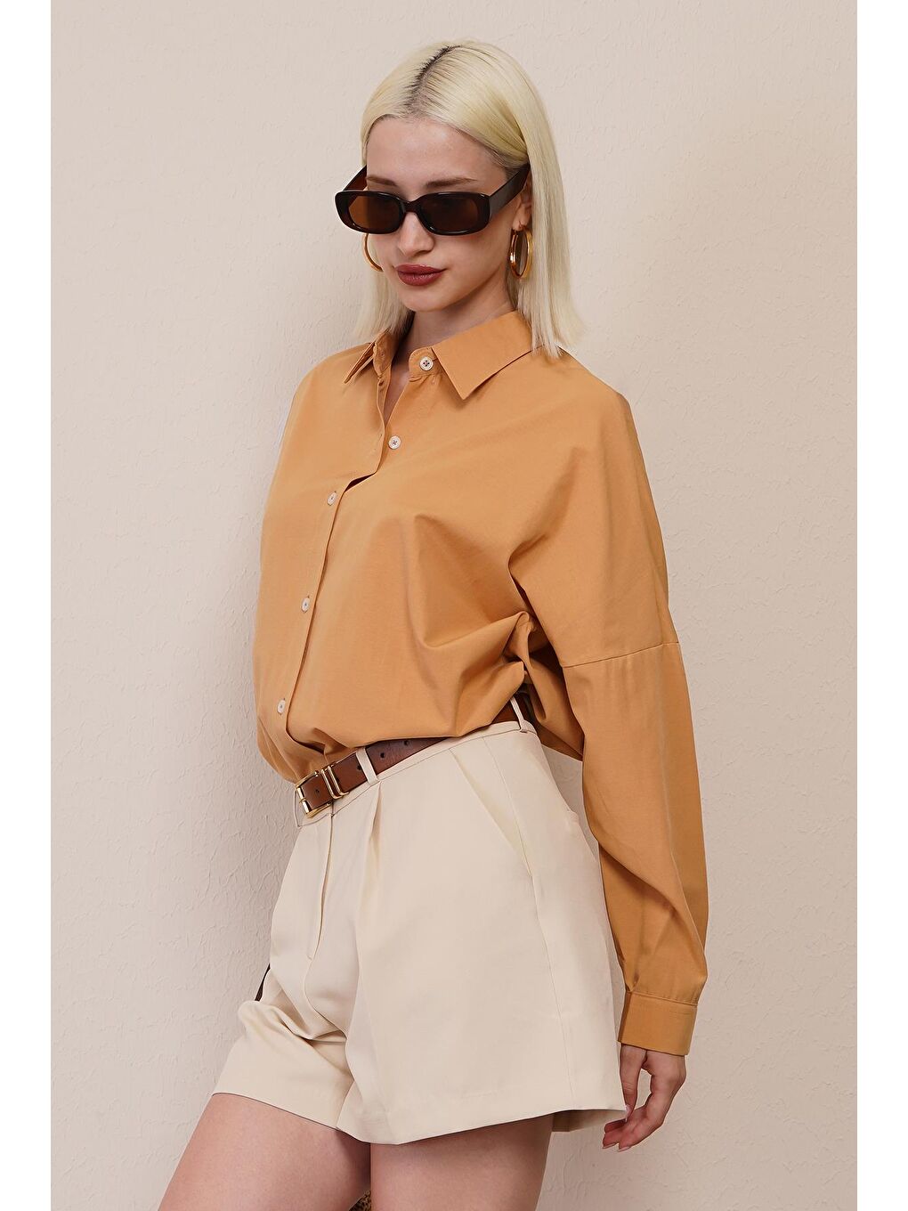 Kahverengi Camel Oversize Gömlek Mg1369-3