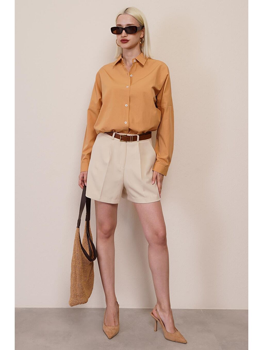 Kahverengi Camel Oversize Gömlek Mg1369-4