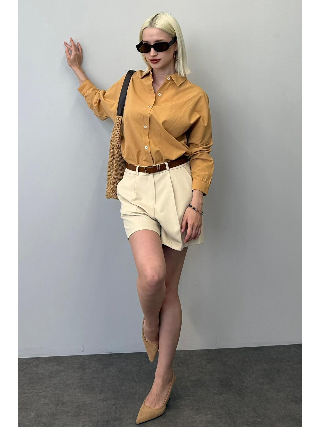 Kahverengi Camel Oversize Gömlek Mg1369-5