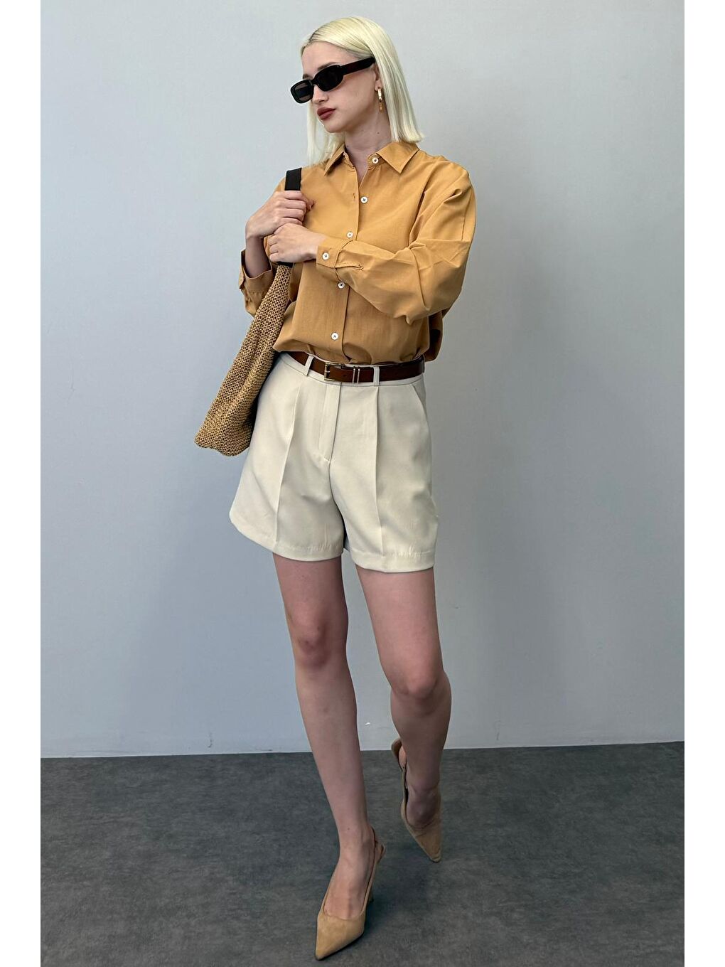 Kahverengi Camel Oversize Gömlek Mg1369-6