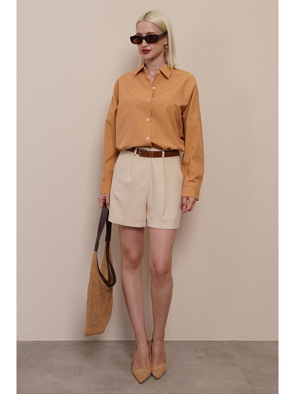 Kahverengi Camel Oversize Gömlek Mg1369-7