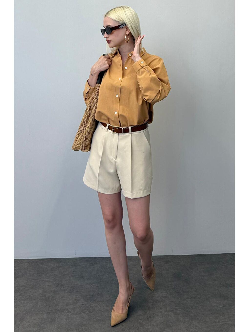 Kahverengi Camel Oversize Gömlek Mg1369-8