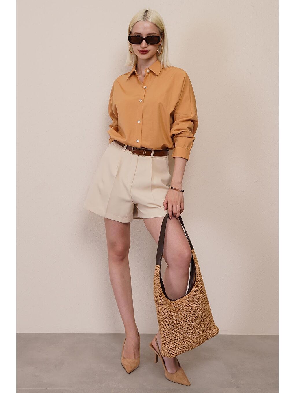 Kahverengi Camel Oversize Gömlek Mg1369-9