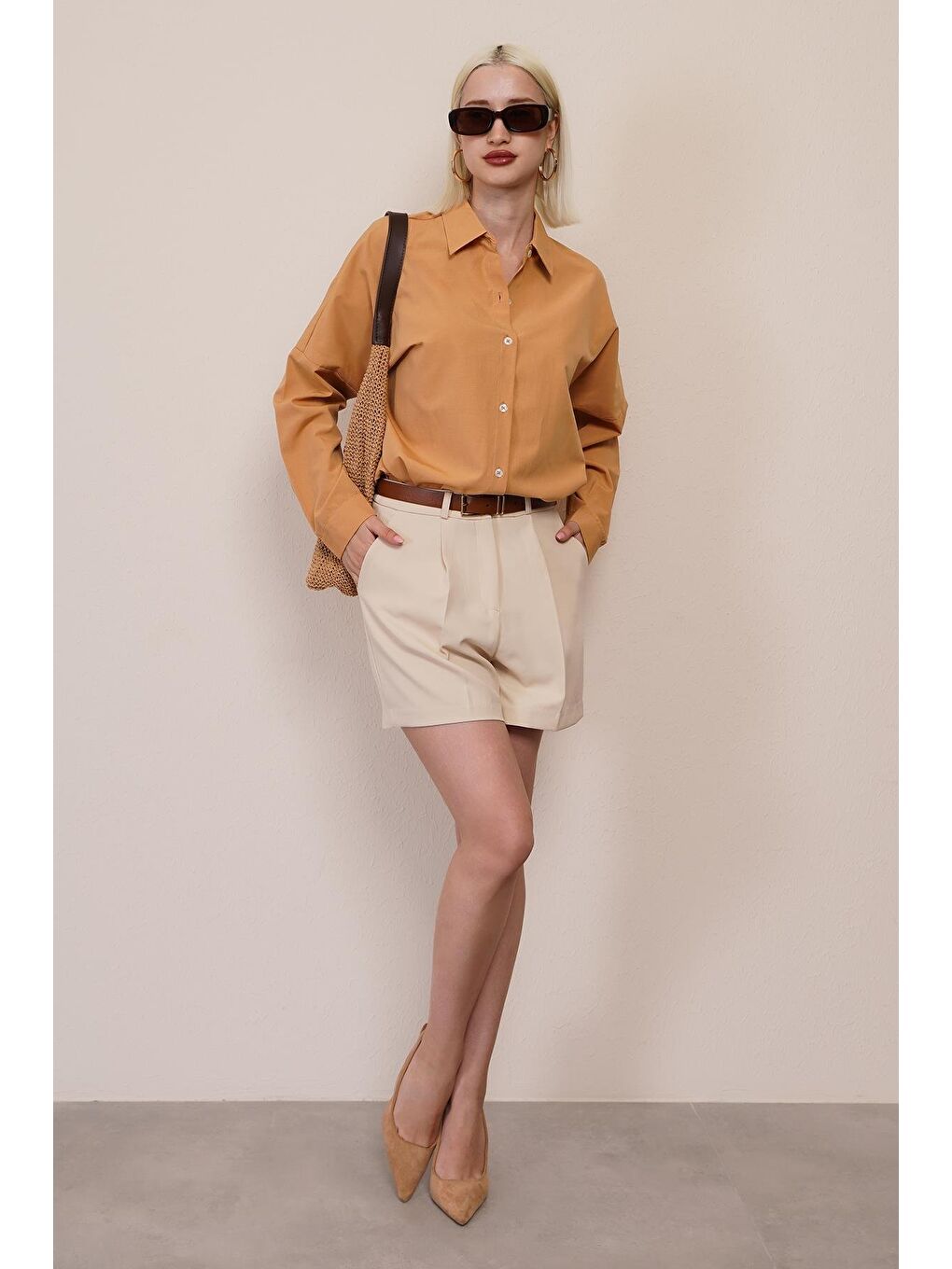 Kahverengi Camel Oversize Gömlek Mg1369-10