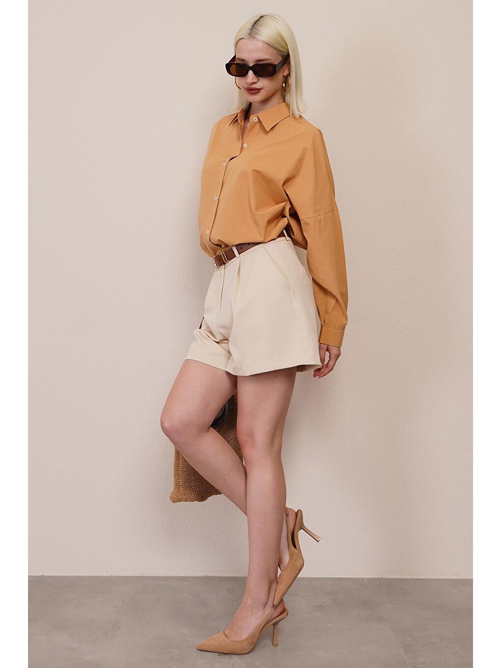 Kahverengi Camel Oversize Gömlek Mg1369-11