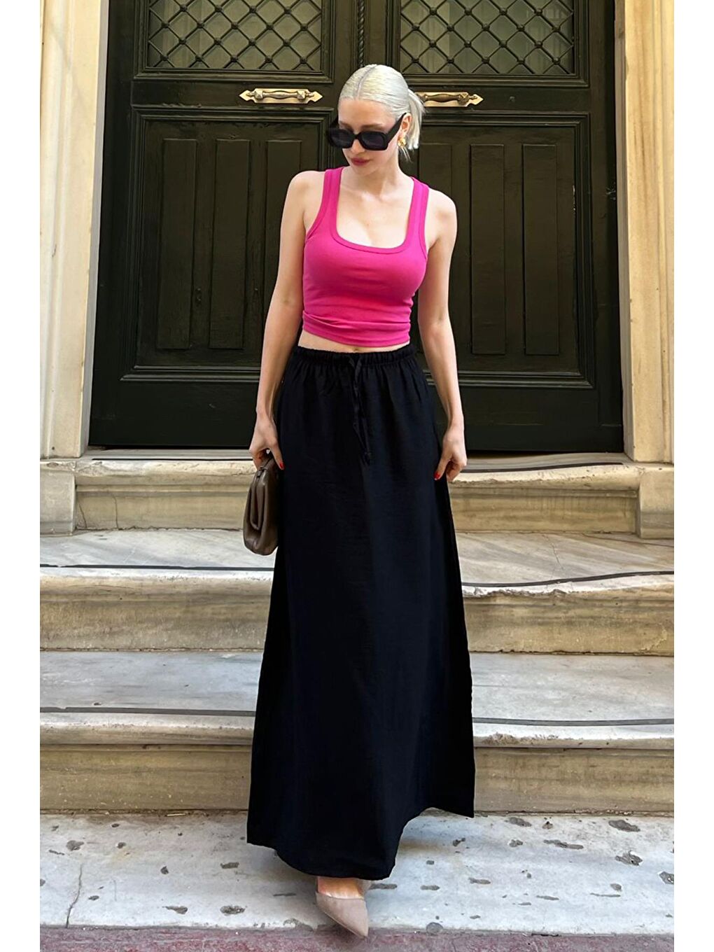 Siyah Beli Lastikli Uzun Kadın Etek Mg1979