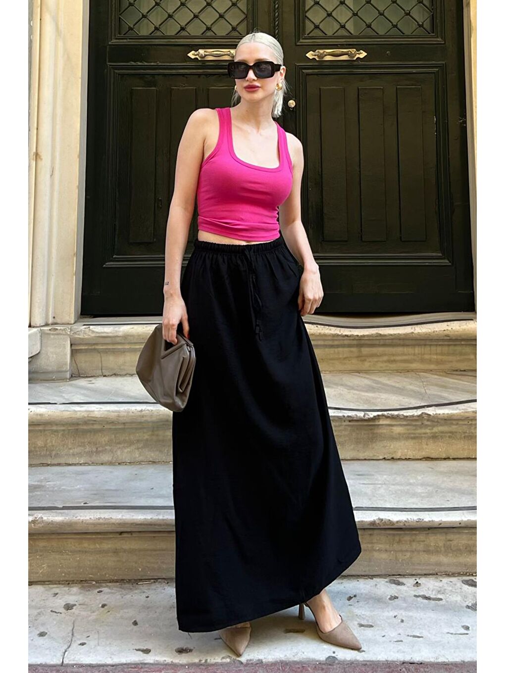 Siyah Beli Lastikli Uzun Kadın Etek Mg1979-1