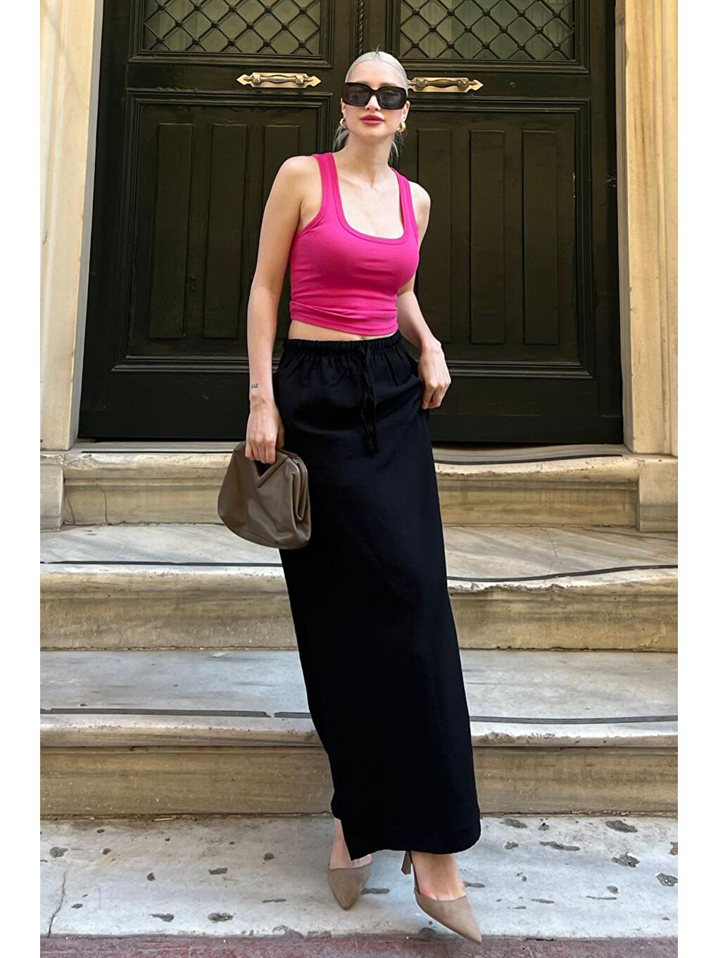 Siyah Beli Lastikli Uzun Kadın Etek Mg1979-5