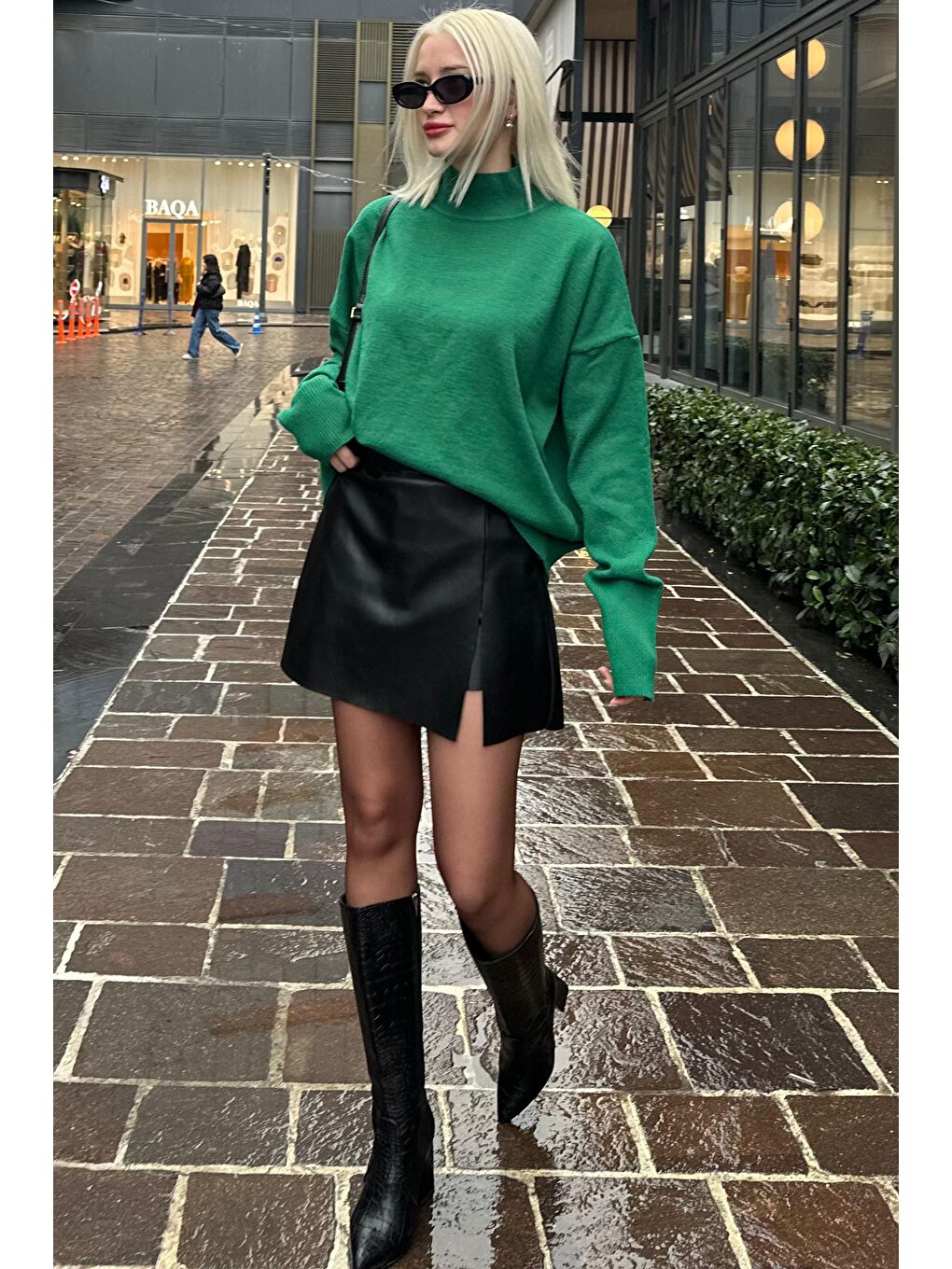 Siyah Mini Boy Kadın Deri Etek Mg2298-2