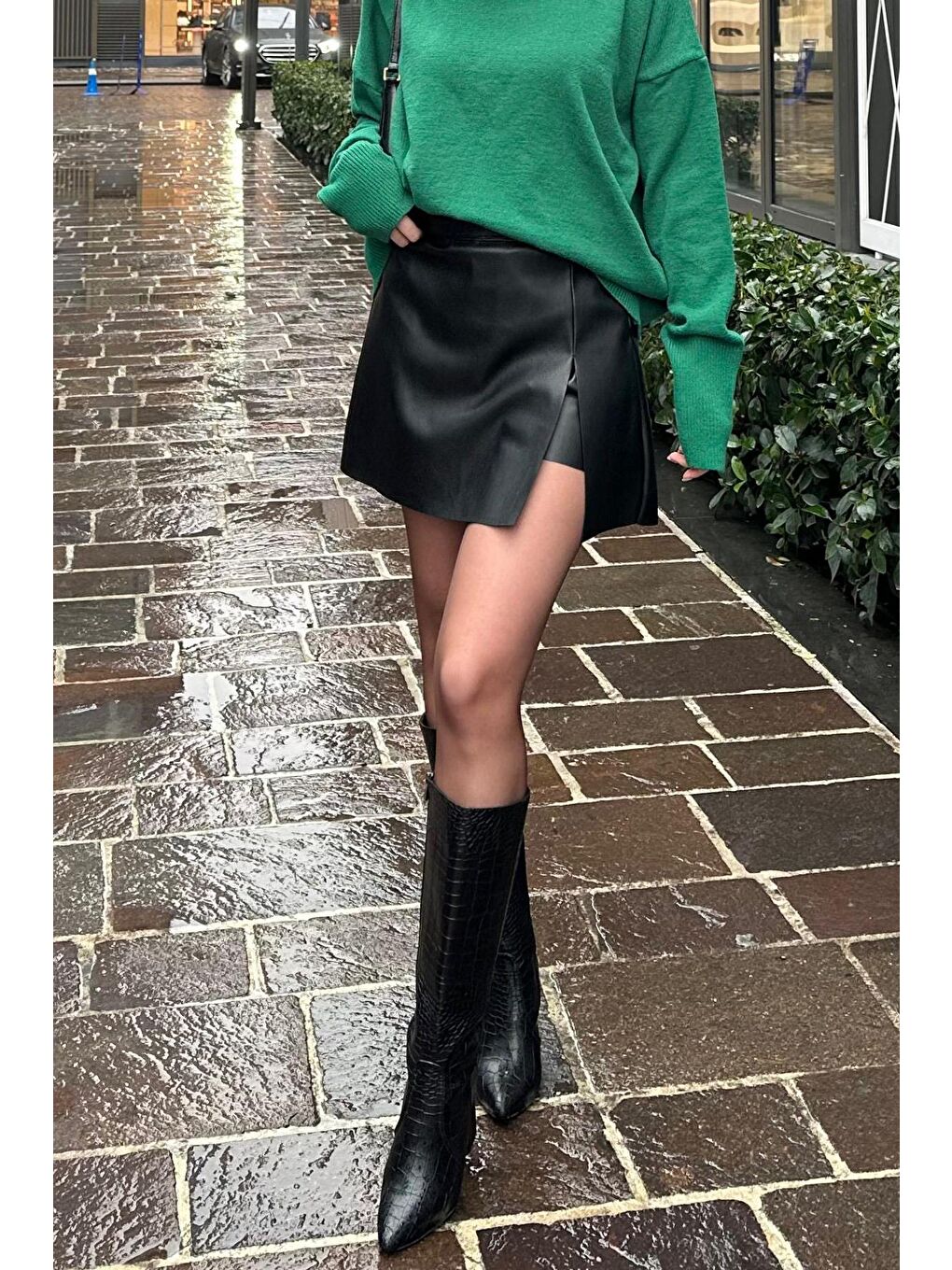 Siyah Mini Boy Kadın Deri Etek Mg2298-4