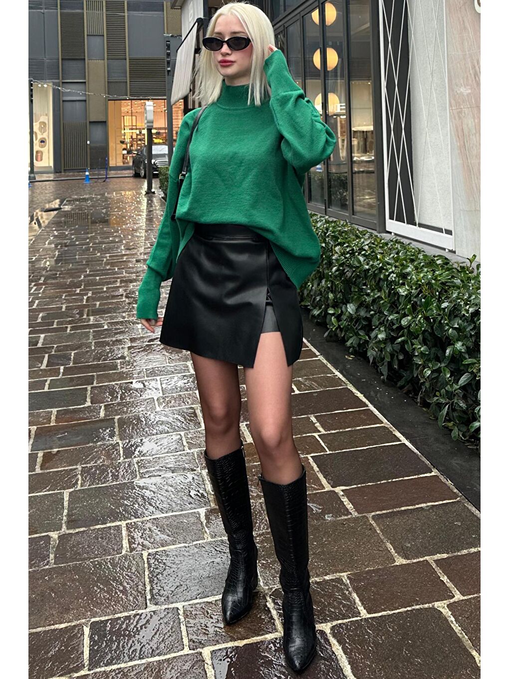 Siyah Mini Boy Kadın Deri Etek Mg2298-7