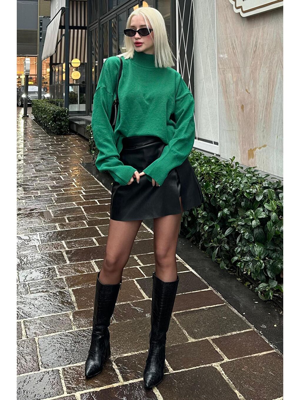 Siyah Mini Boy Kadın Deri Etek Mg2298-8