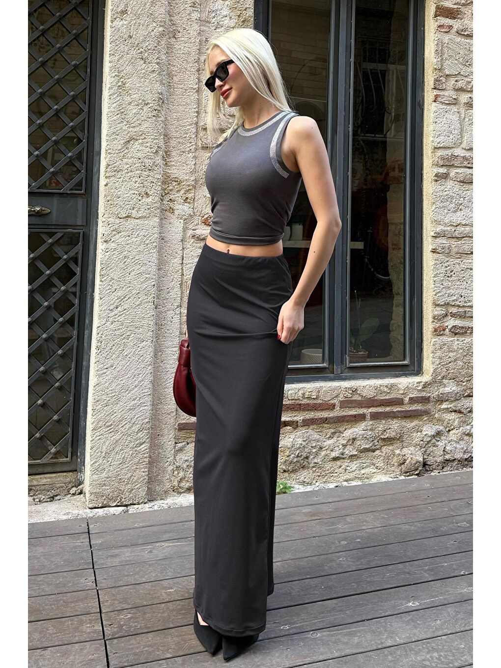 Gri Füme Maxi Basic Etek Mg1890-1