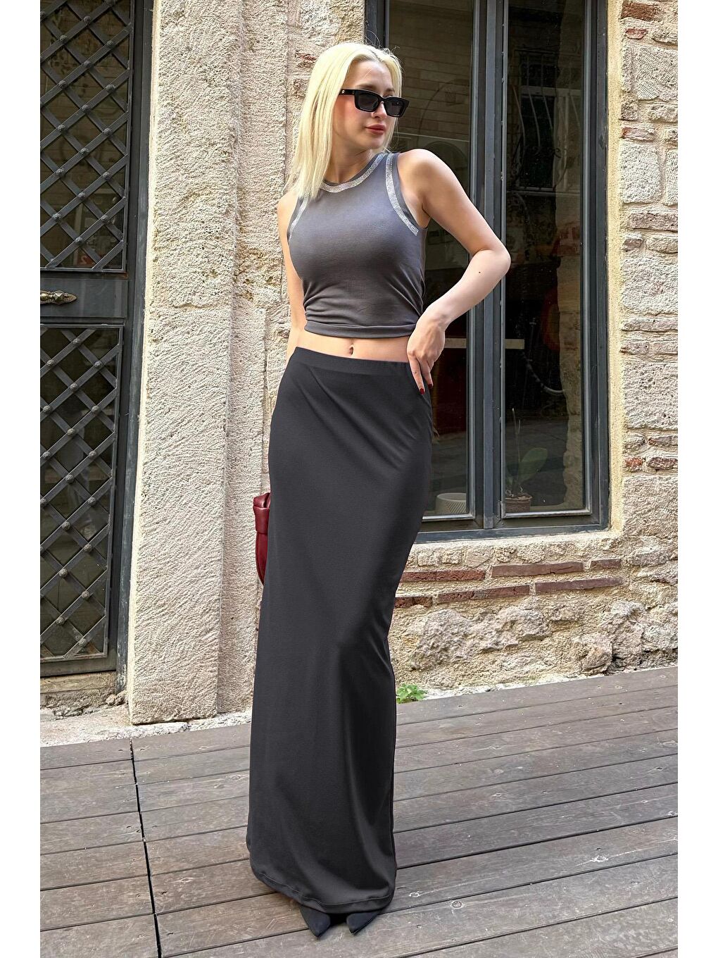 Gri Füme Maxi Basic Etek Mg1890-2