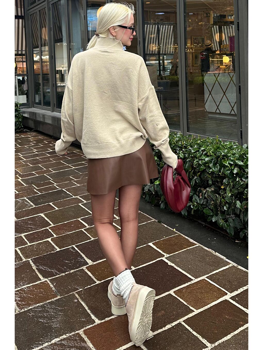 Kahverengi Mini Boy Kadın Deri Etek Mg2298-2