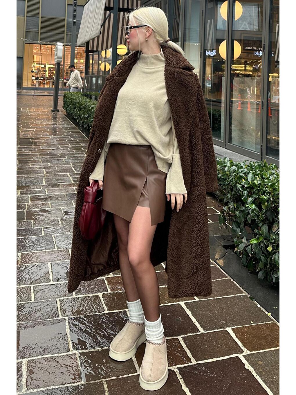 Kahverengi Mini Boy Kadın Deri Etek Mg2298-3