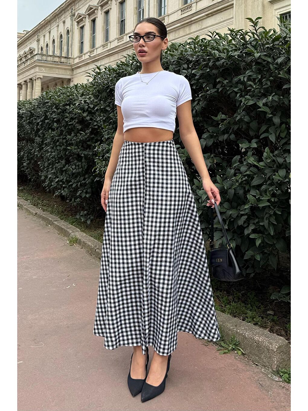 Siyah Pötikareli Midi Boy Kadın Etek Mg2360-1