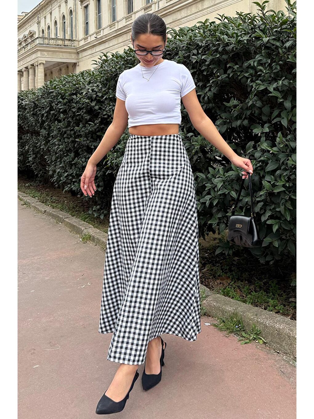 Siyah Pötikareli Midi Boy Kadın Etek Mg2360-2