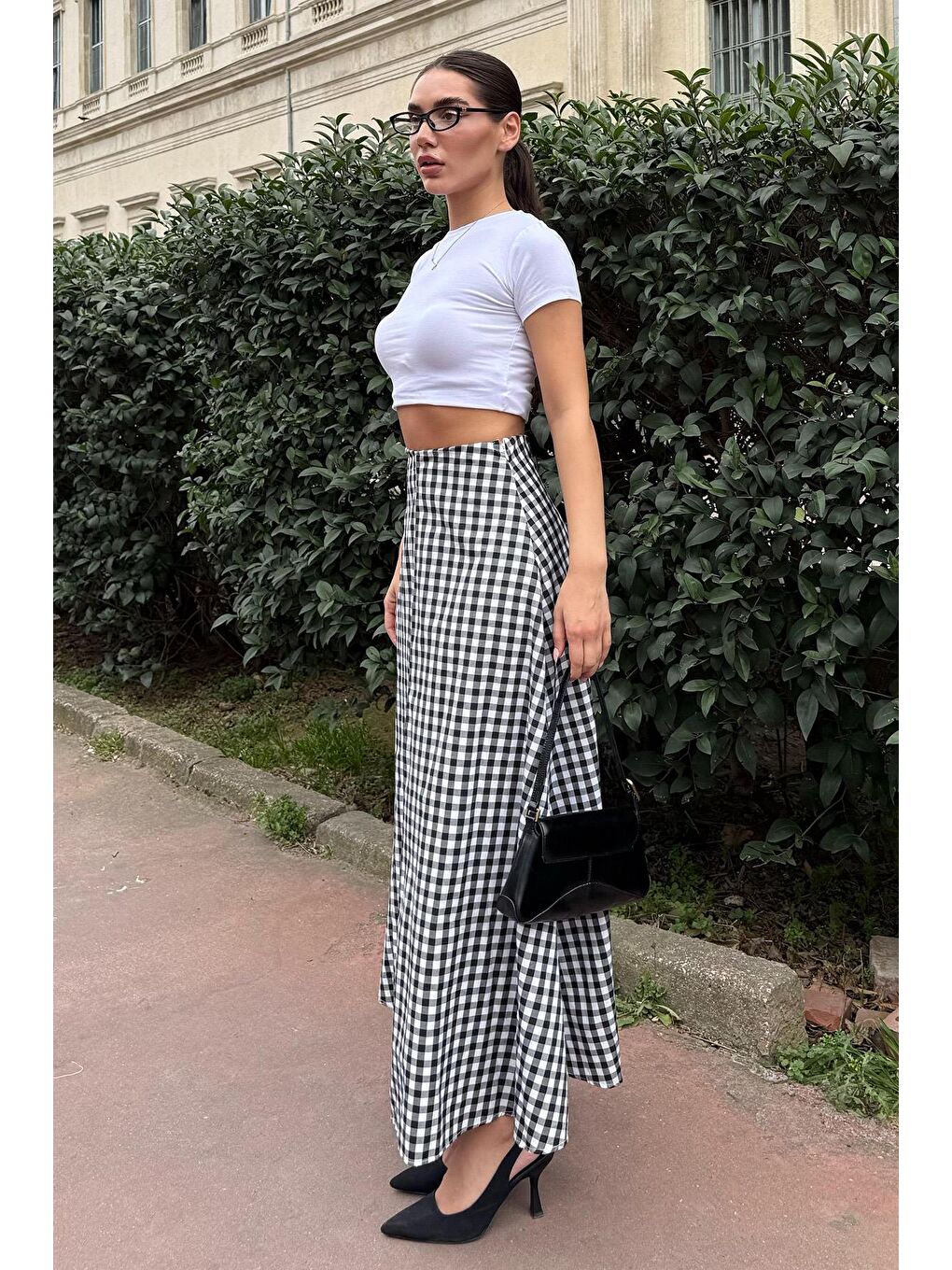 Siyah Pötikareli Midi Boy Kadın Etek Mg2360-3