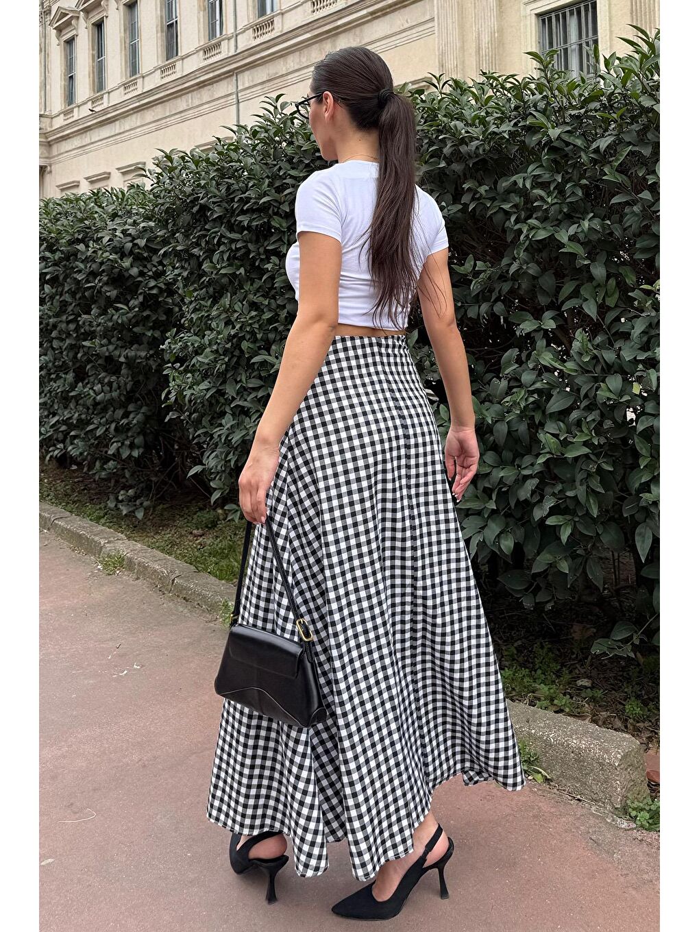 Siyah Pötikareli Midi Boy Kadın Etek Mg2360-4