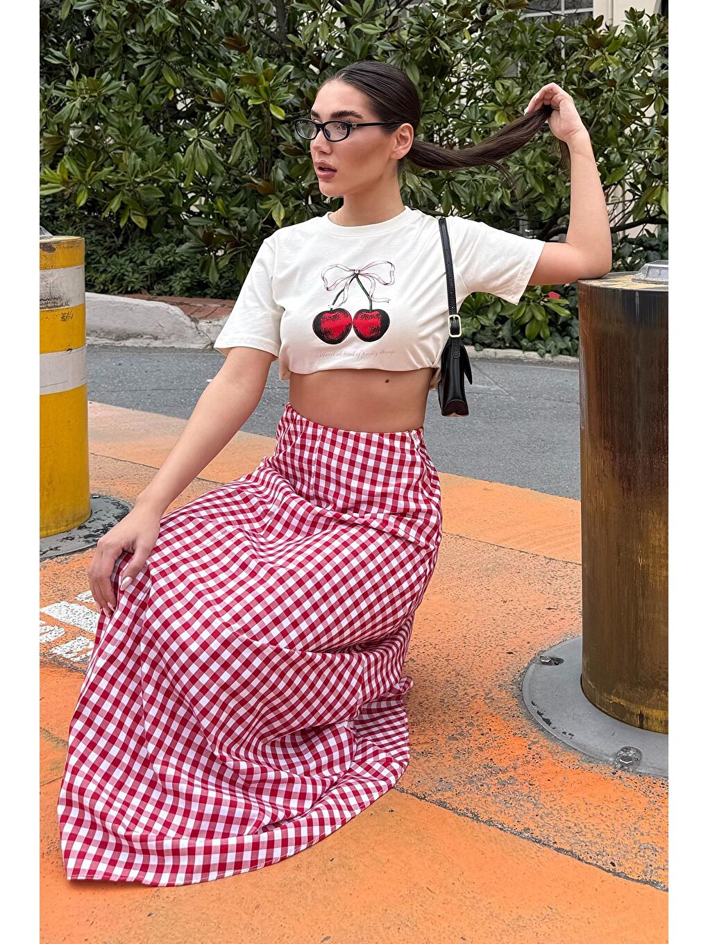 Kırmızı Pötikareli Midi Boy Kadın Etek Mg2360-2