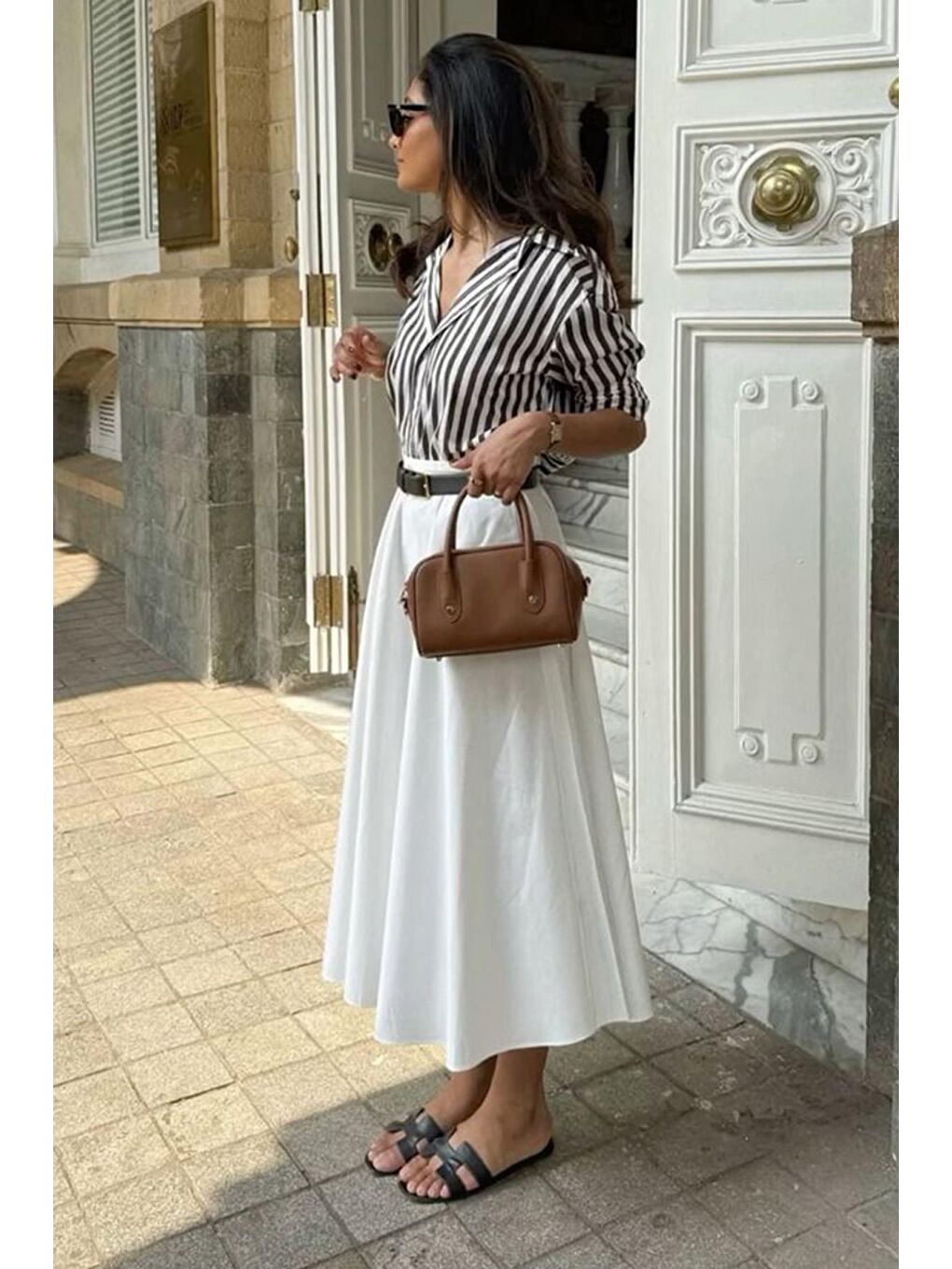 Beyaz Pileli Cepli Kadın Midi Boy Etek Mg2536-4