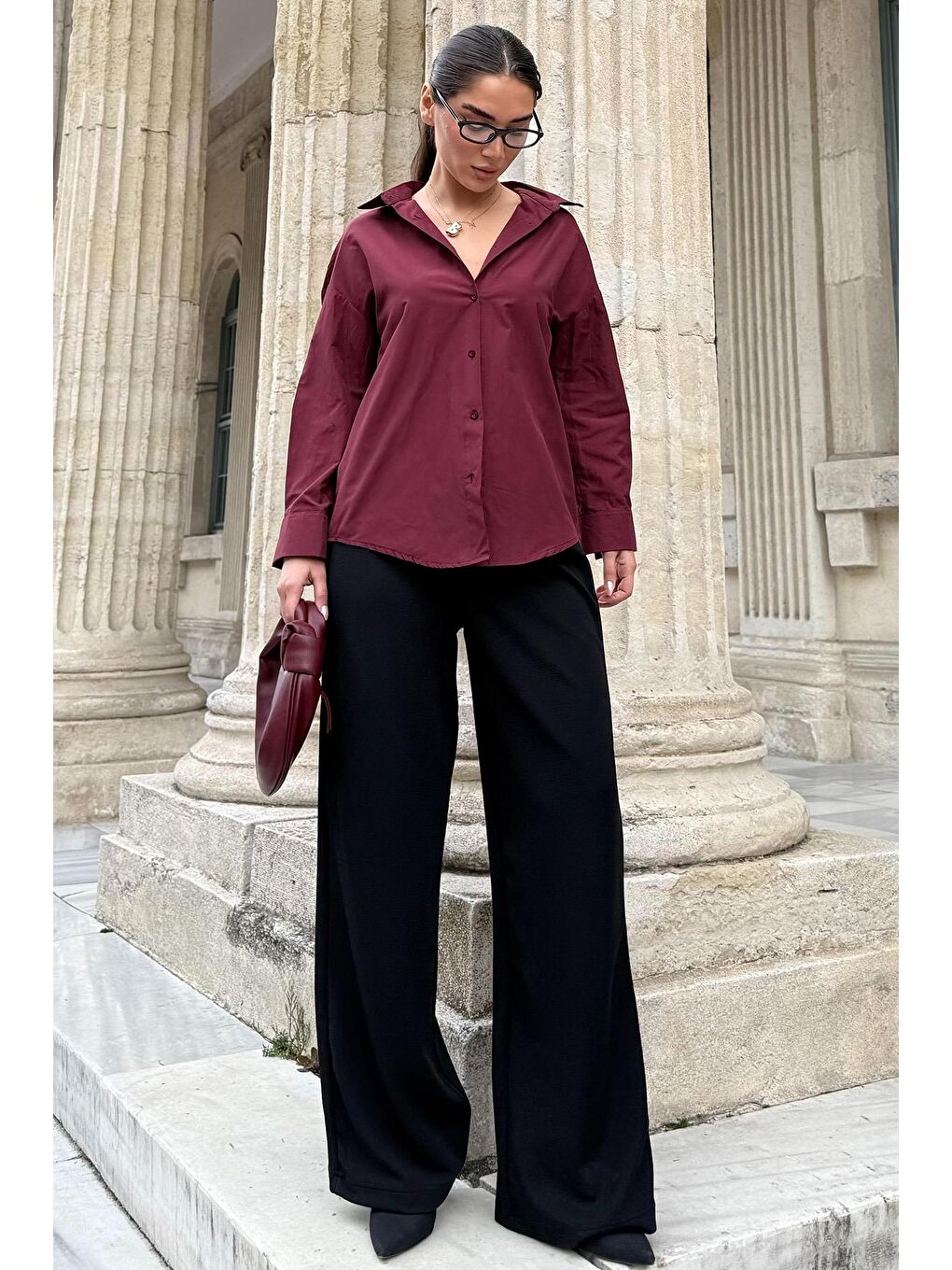 Bordo Basic Kadın Gömlek Mg2355