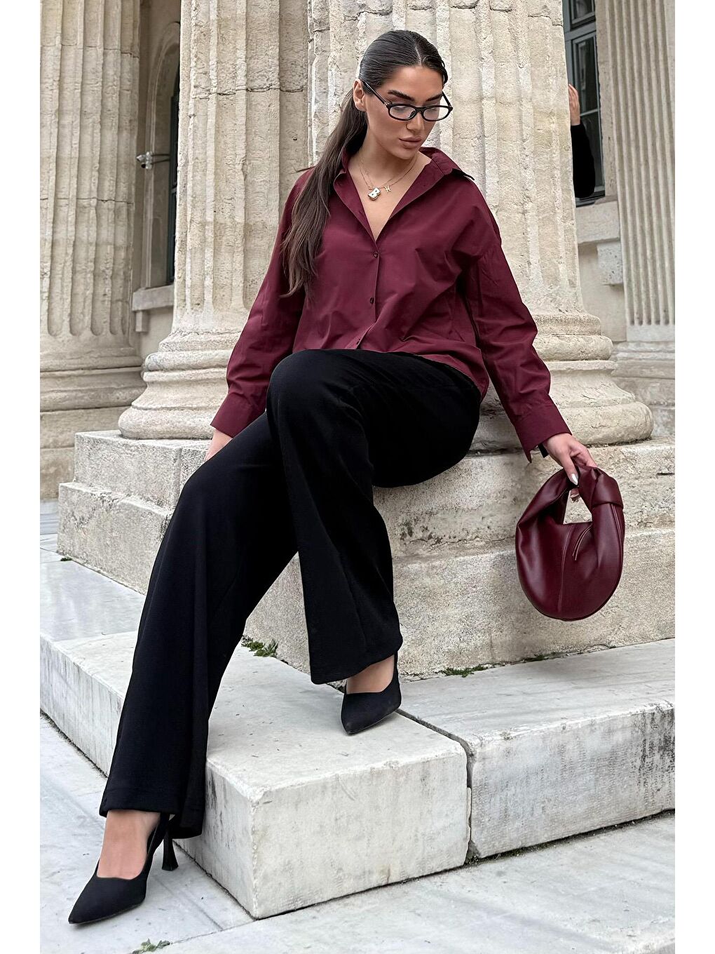 Bordo Basic Kadın Gömlek Mg2355-1