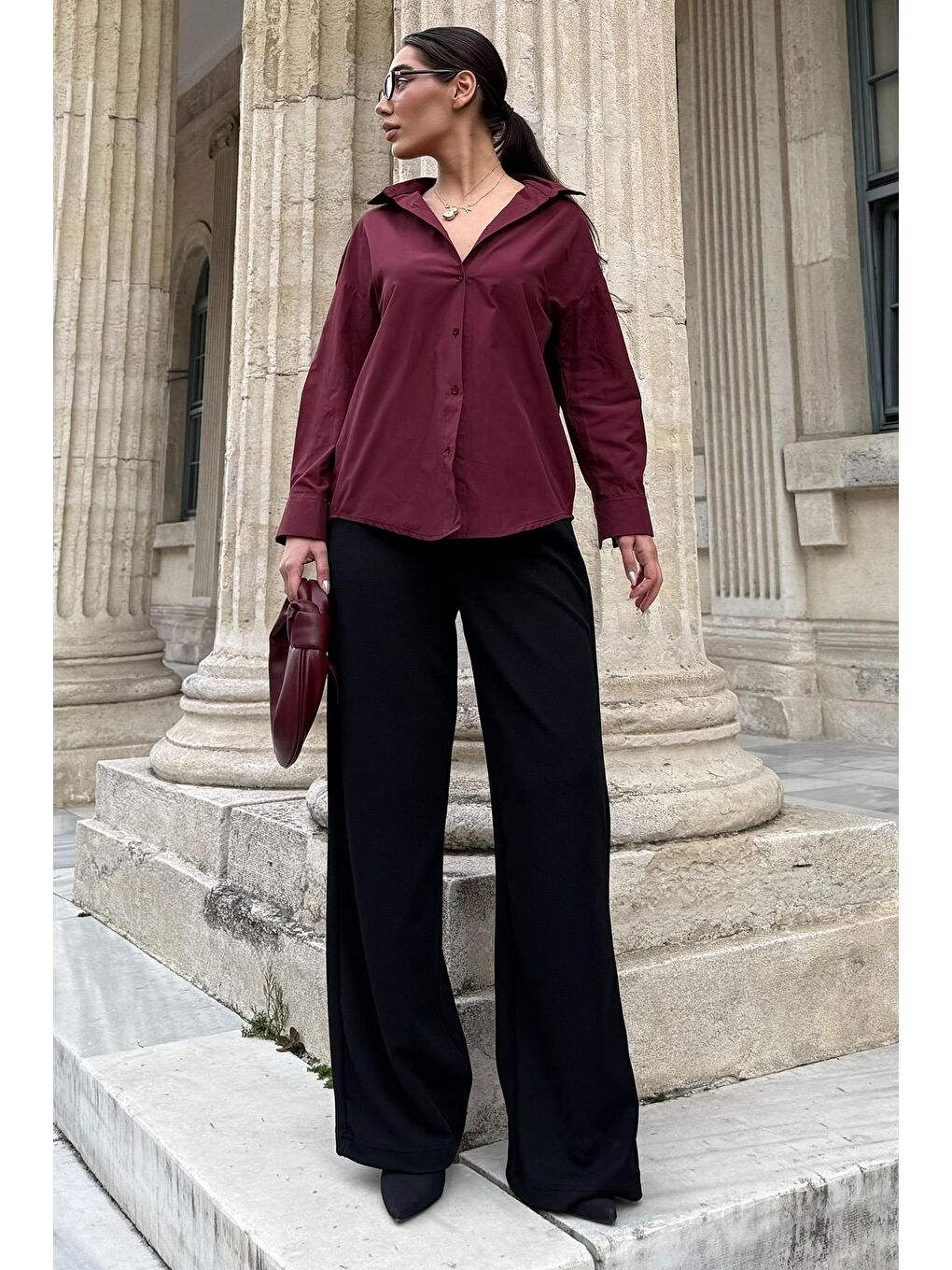 Bordo Basic Kadın Gömlek Mg2355-2