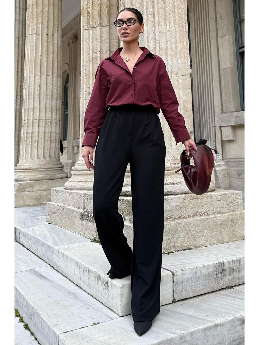 Bordo Basic Kadın Gömlek Mg2355-3