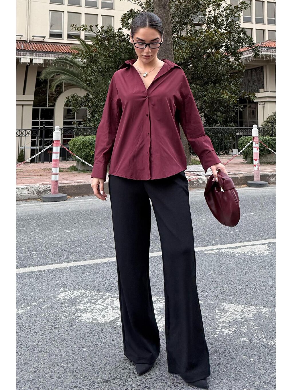Bordo Basic Kadın Gömlek Mg2355-4