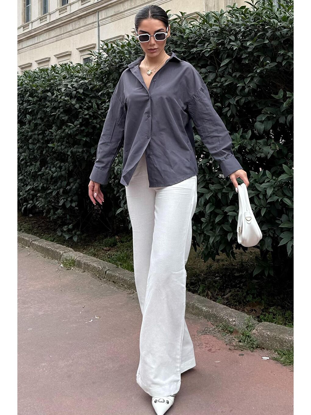 Antrasit Basic Kadın Gömlek Mg2355-2