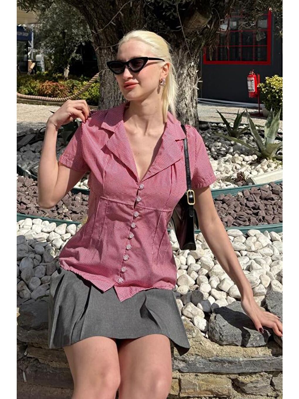 Kırmızı Pötikareli Kadın Gömlek Mg2359-2