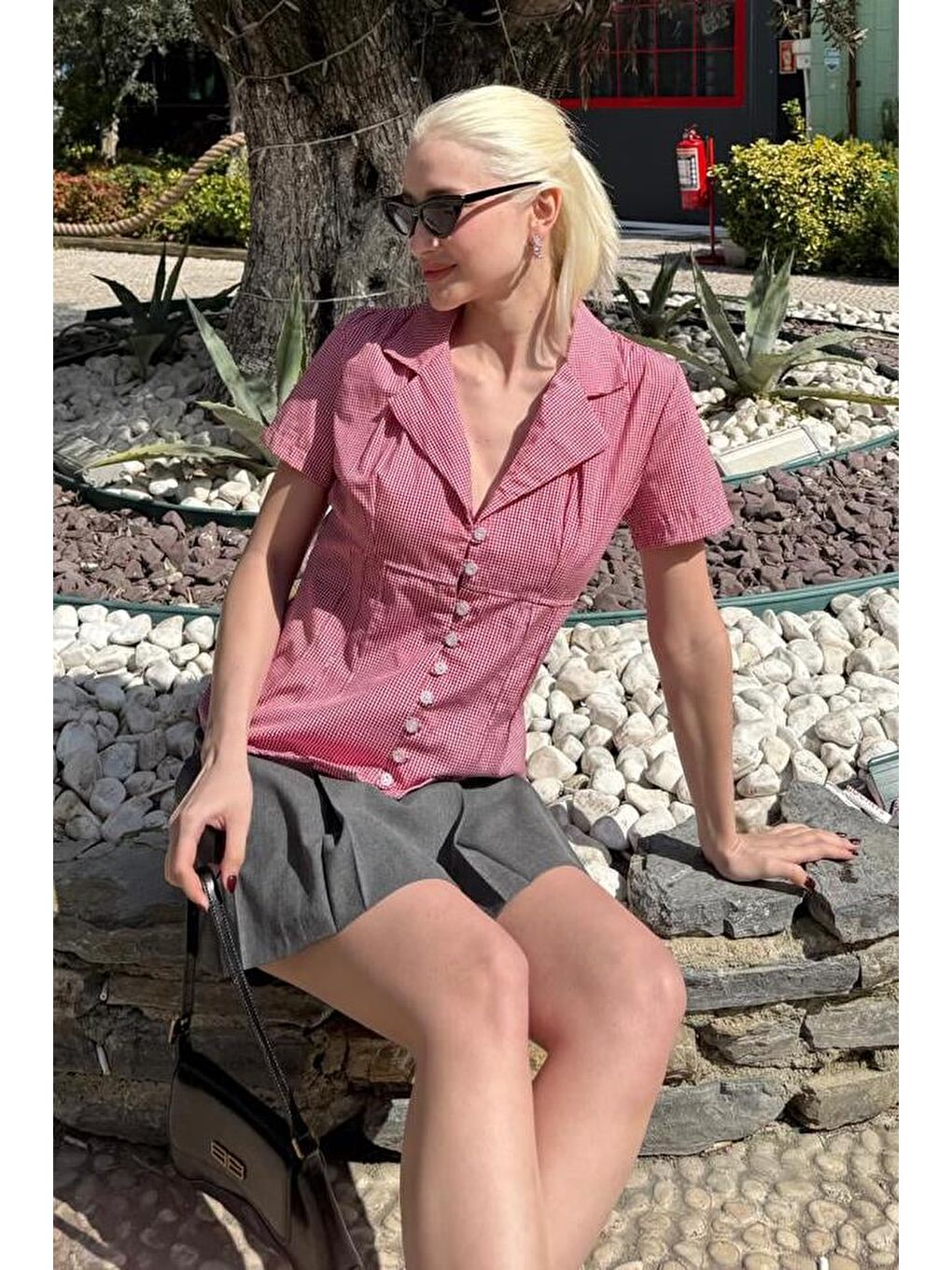 Kırmızı Pötikareli Kadın Gömlek Mg2359-3