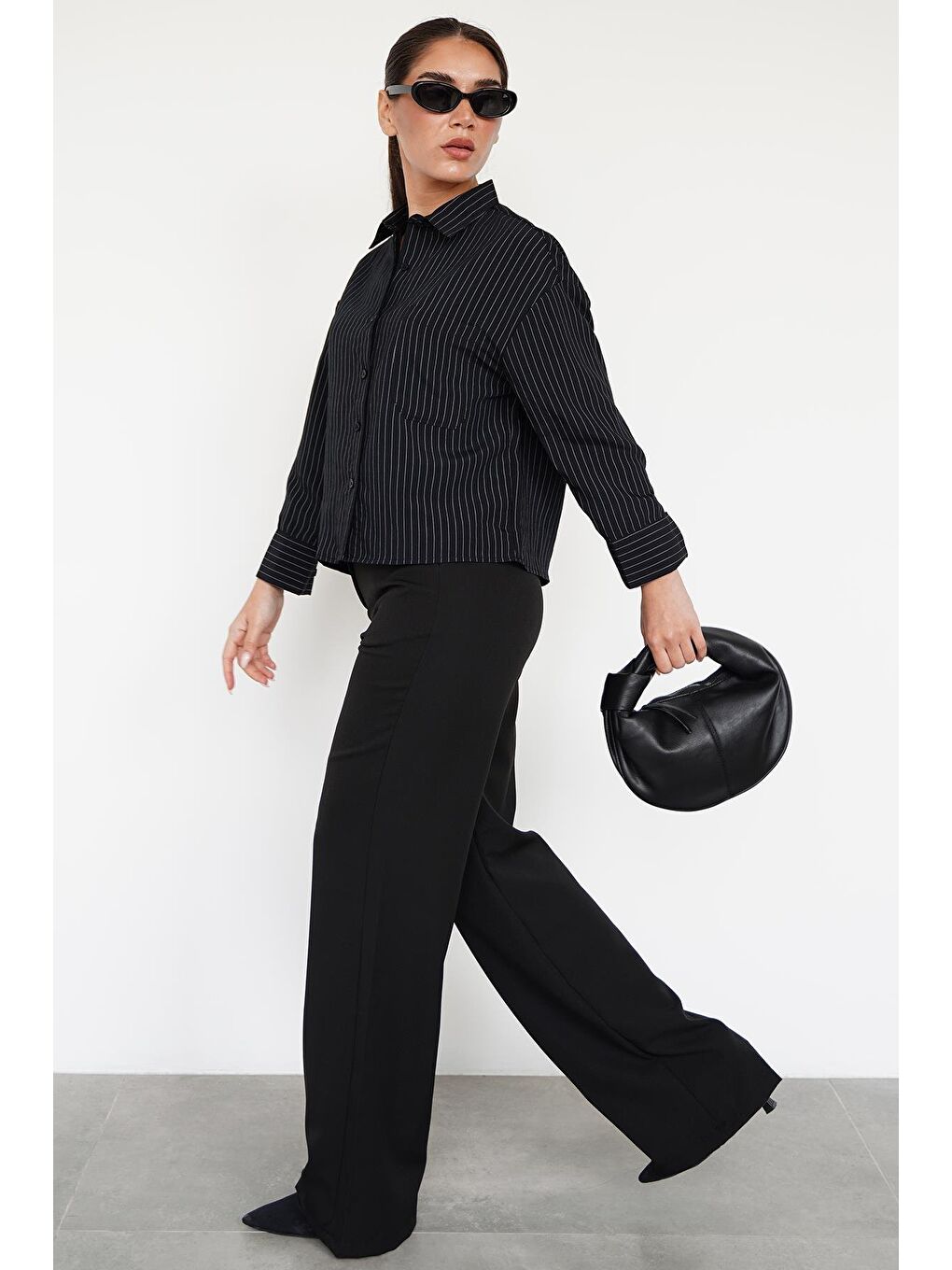 Siyah Çizgili Oversize Kadın Gömlek Mg2093-7