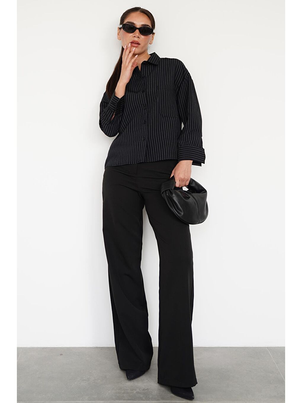 Siyah Çizgili Oversize Kadın Gömlek Mg2093-8