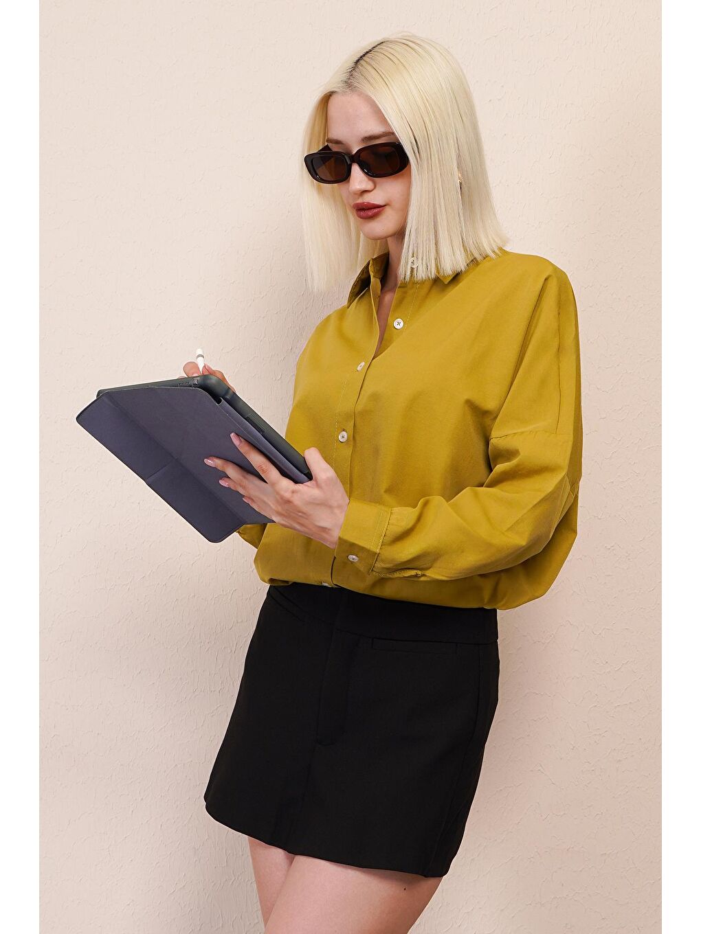 Sarı Hardal Oversize Gömlek Mg1369