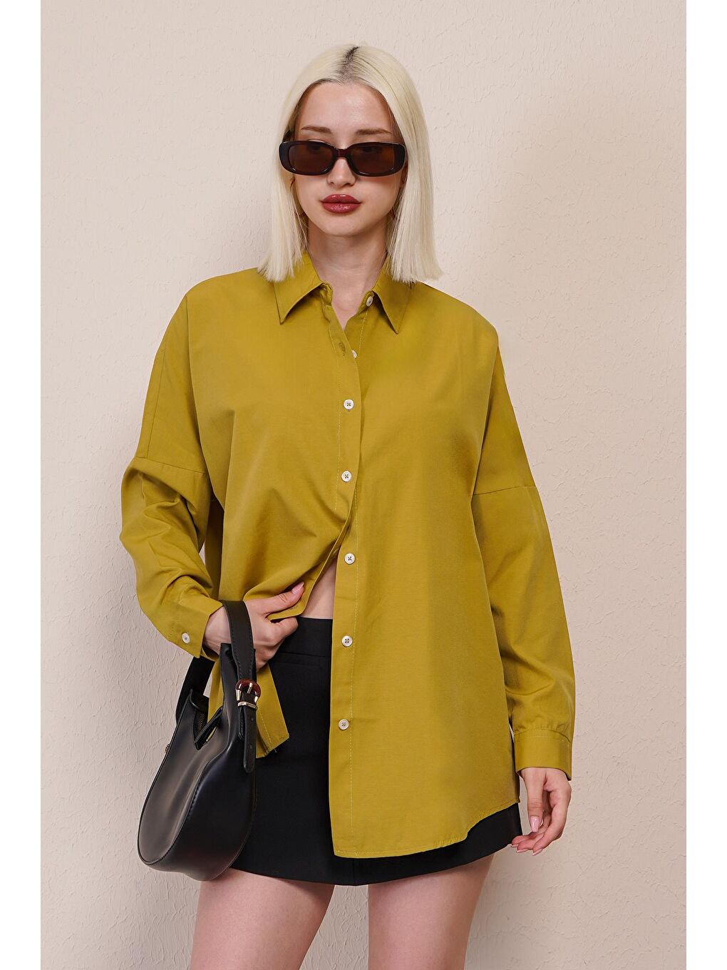 Sarı Hardal Oversize Gömlek Mg1369-1