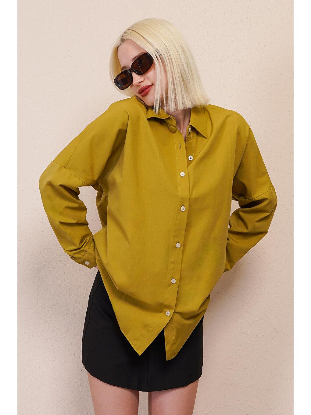 Sarı Hardal Oversize Gömlek Mg1369-2