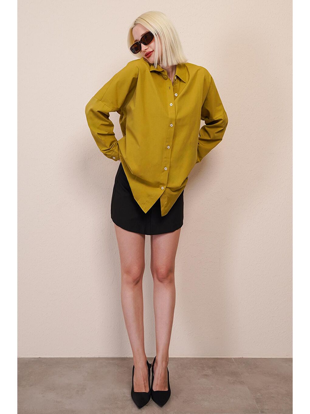 Sarı Hardal Oversize Gömlek Mg1369-3