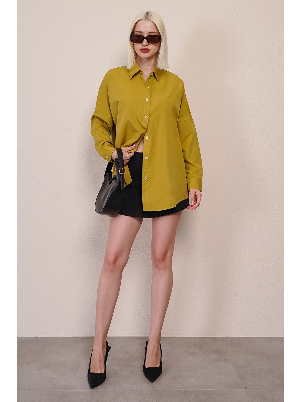 Sarı Hardal Oversize Gömlek Mg1369-4