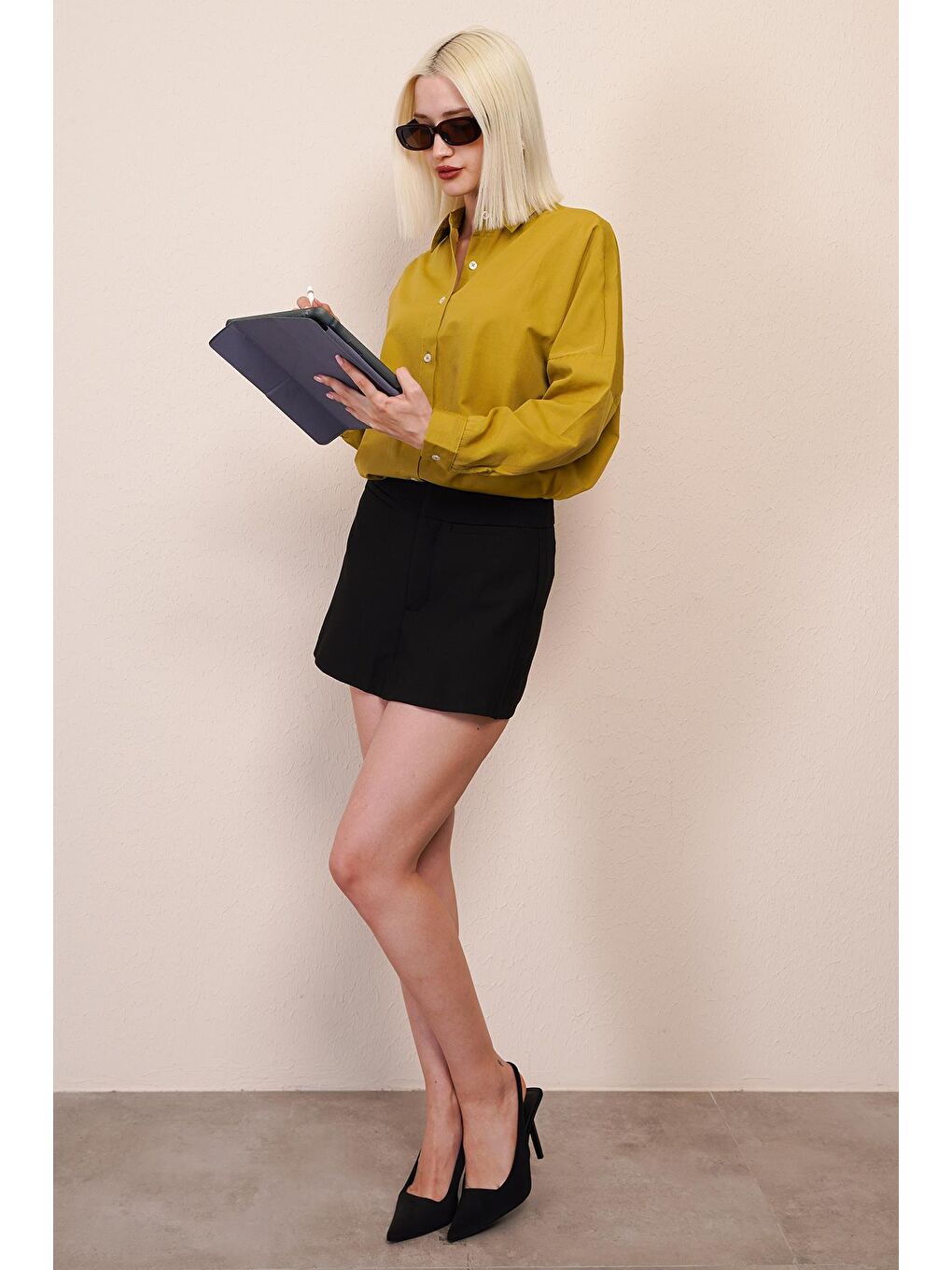 Sarı Hardal Oversize Gömlek Mg1369-8