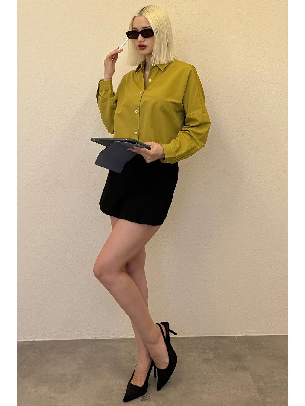 Sarı Hardal Oversize Gömlek Mg1369-9